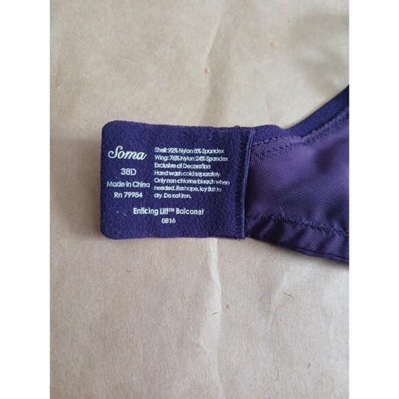 SOMA Enticing Lift Balconet Bra Womens 38D Purple Floral - Picture 5 of 8